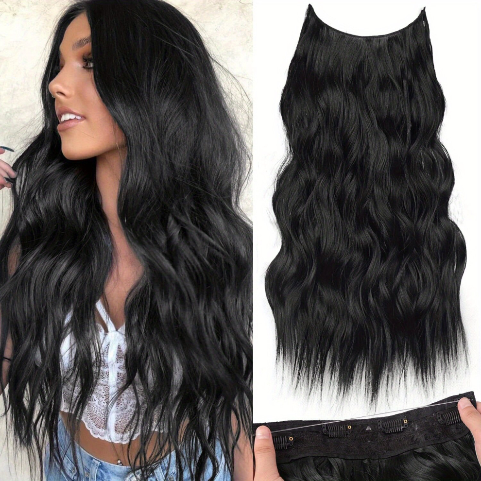 Unisex Multicoloured Synthetic Hair Extensions 45 72 Cm Invisible Wire Hair Extensions With Adjustable Size Transparent Headband 4 Secure Clips Long Wavy Secret Hairpiece