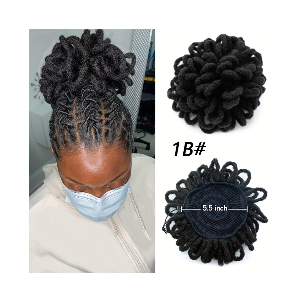 Unisex Black Synthetic Dreadlocks Hair Afro Puff Chignon Kinky Buns Drawstring Ponytail Faux Locs Clip In Hair Ponytail For Women