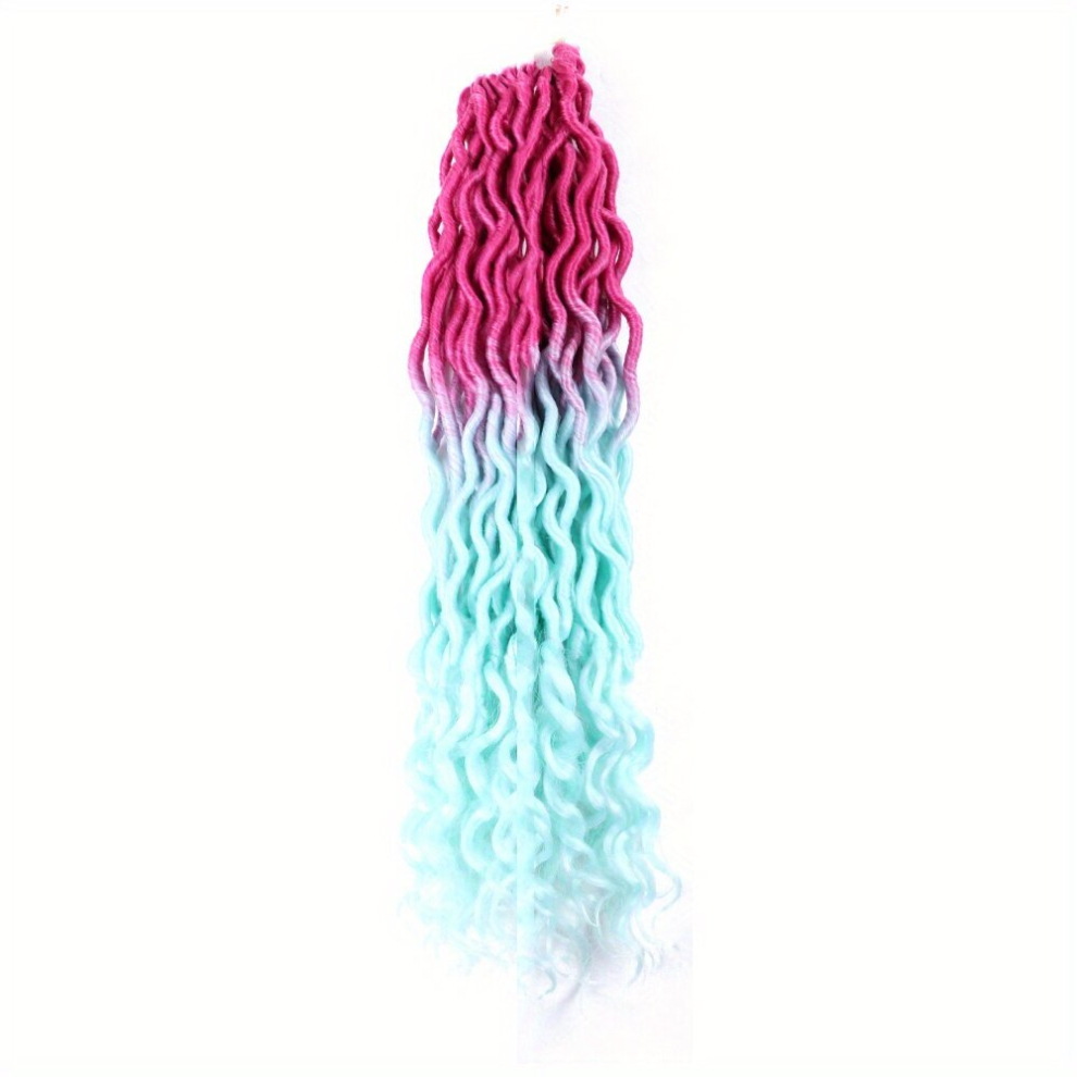 Unisex Multicoloured Wavy Faux Locs Crochet Hair Curly Ends Ombre Brown Green Pink Purple Synthetic Goddess Locs Crochet Hair Extension