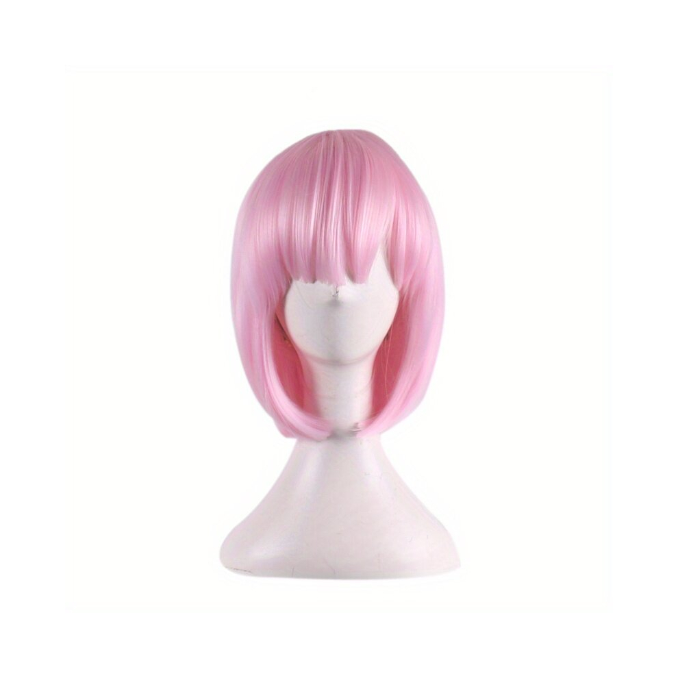 Unisex Pink Costume Wigs Short Straight Bob Wig Synthetic Wig With Bangs Anime Cosplay Wig For Halloween Cosplay Party