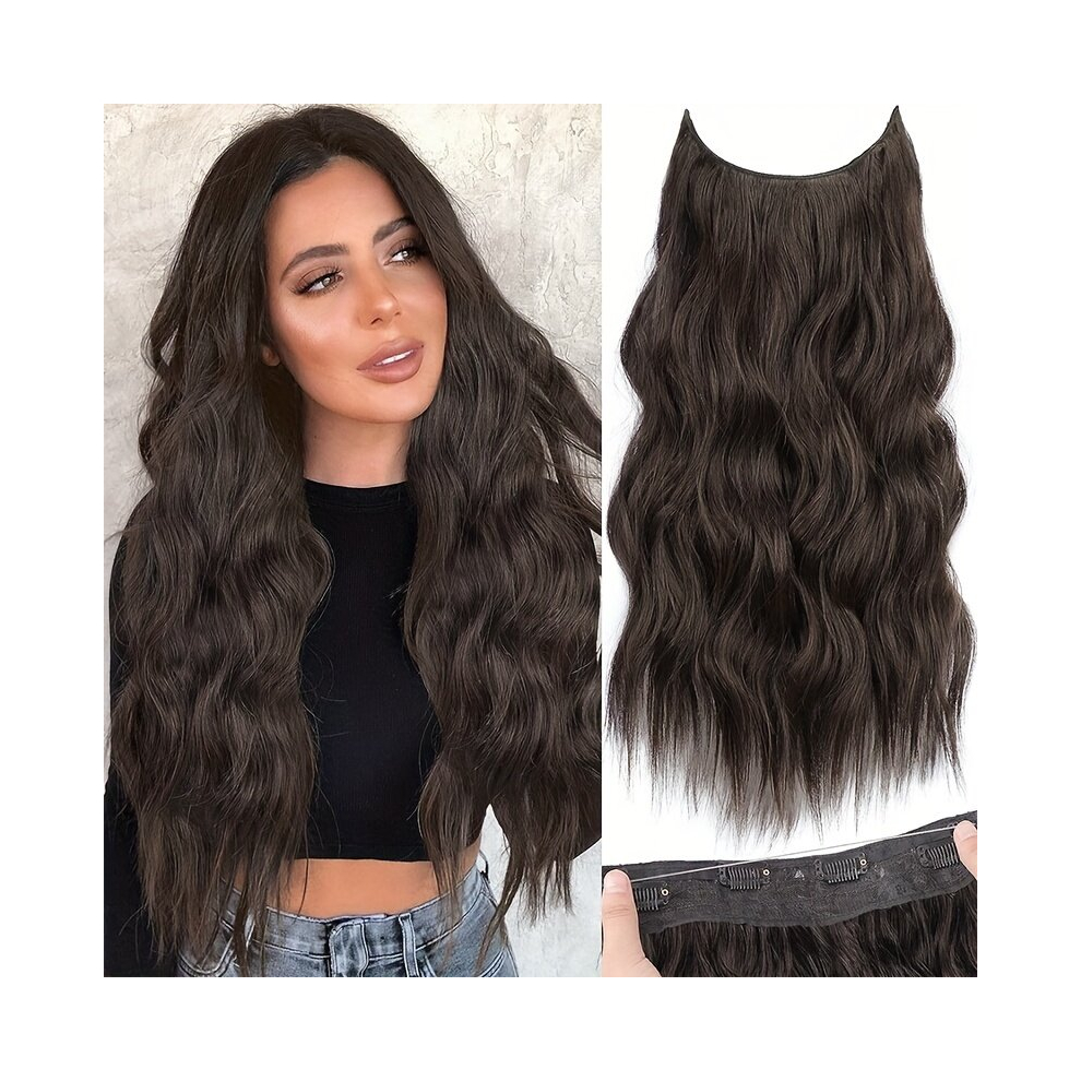 Unisex Multicoloured Invisible Wire Hair Extensions Long Wavy Synthetic Hairpiece With Transparent Wire Adjustable Size 4 Secure Clips For Women