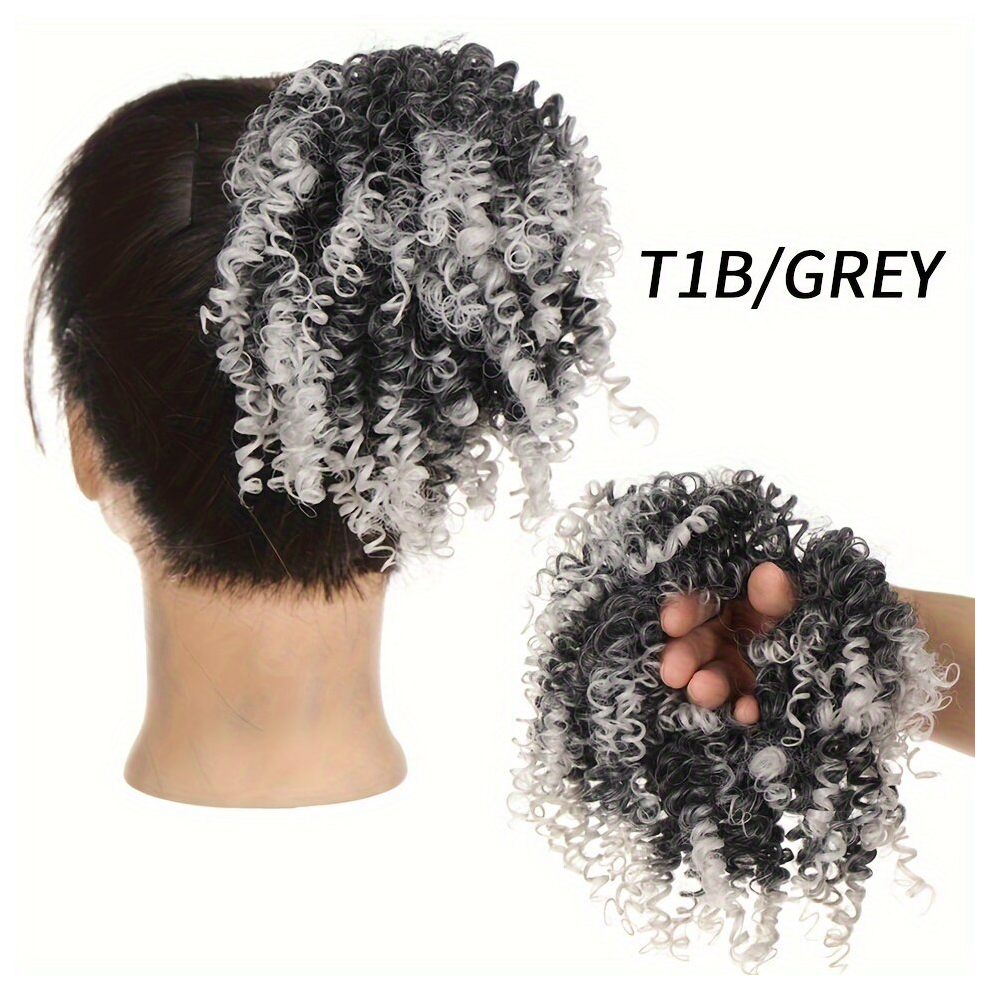 Unisex Multicoloured Messy Afro Kinky Curly Ponytail Extensions For Women Synthetic Short Afro Hair Bun With Elastic Rubber Band Natural Updo With Kinky Curly Ponytail 1 P