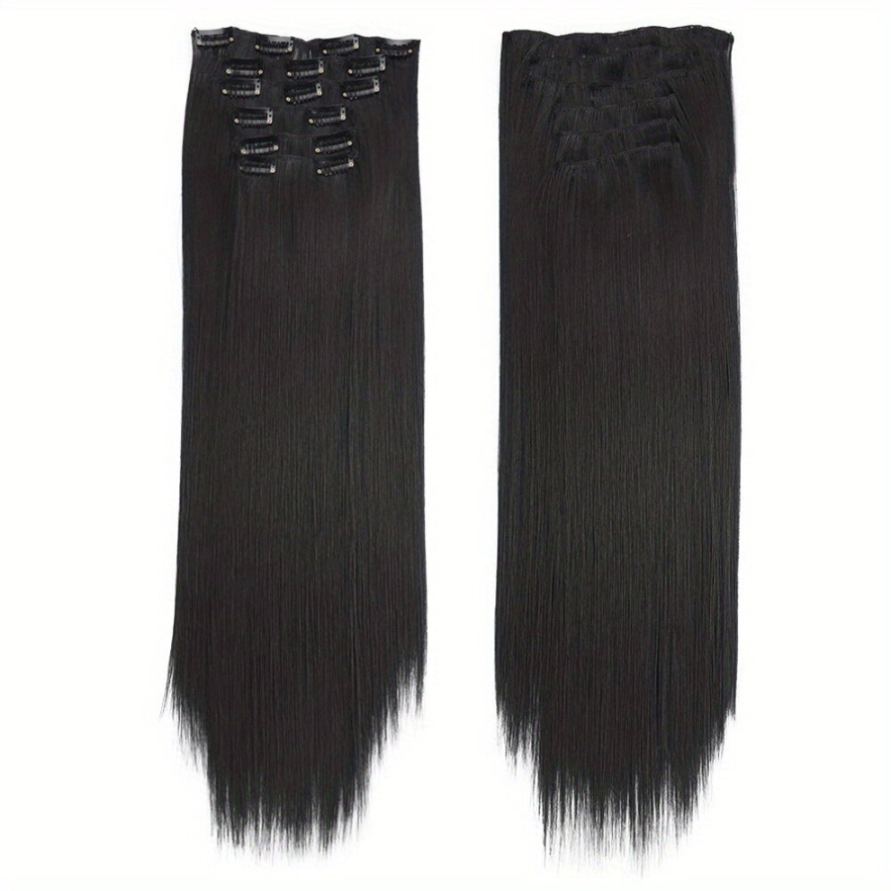 Unisex Black 6Pcs Set 16Clips In Long Straight Hair Extensions 60 96 Cm Synthetic Fiber Straight Hairpiece For Women Girls