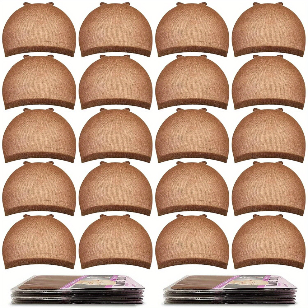 Unisex Multicoloured Wig Caps 20Pcs Brown Wig Caps Stocking Caps For Wigs Stretchy Nylon Wig Caps For Women Men Brown