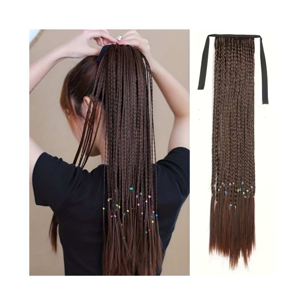 Box Braids Ponytail With Ribbon Tie Wrapped Around Ponytail Extensions Synthetic Hair Extensions Natural Looking For Daily Use