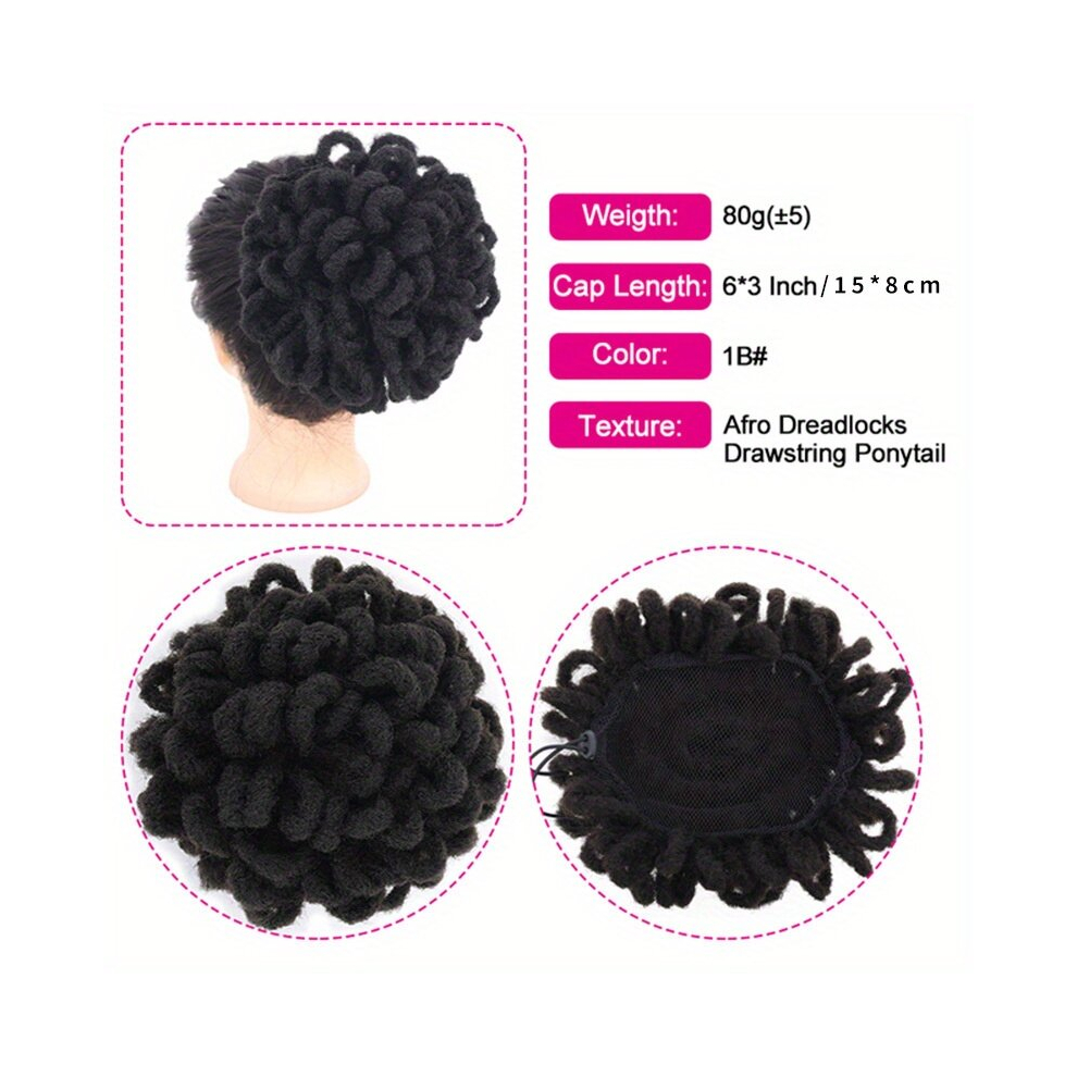 Unisex Red Dreadlock Hair Bun Afro High Puff Drawstring Ponytail Extensions Synthetic Faux Locs Hair Bun Pony Tail Hairpieces Clip In Hair Extensions For Women