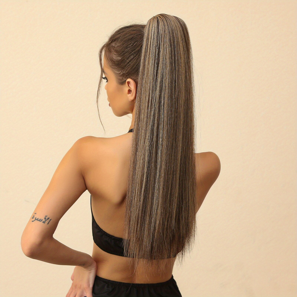 Long Straight Ponytail with Hair Tie Natural Looking Synthetic Hair Extensions for Daily Use