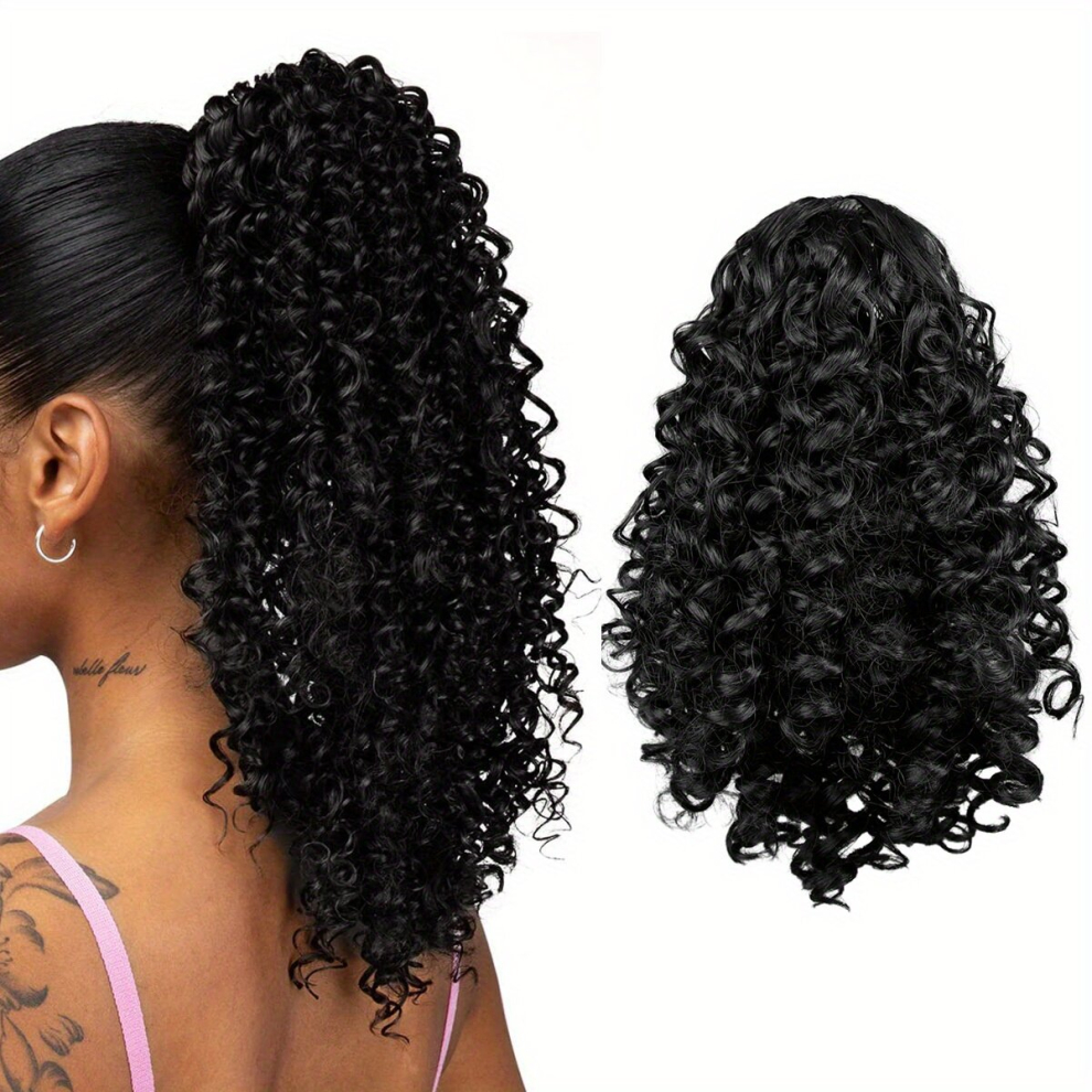 Ombre Brown Curly Ponytail Extension Drawstring Ponytails For Women Synthetic Curly Drawstring Ponytail With 2 Clips 35 56 Cm