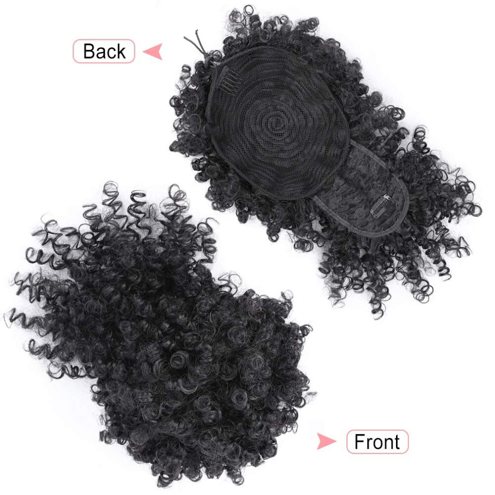 Unisex Black Kinky Curly Ponytail With Bangs Afro Puff Drawstring Hair Clip In Ponytail Extensions For Women Updo Hairpieces In Brown And Auburn