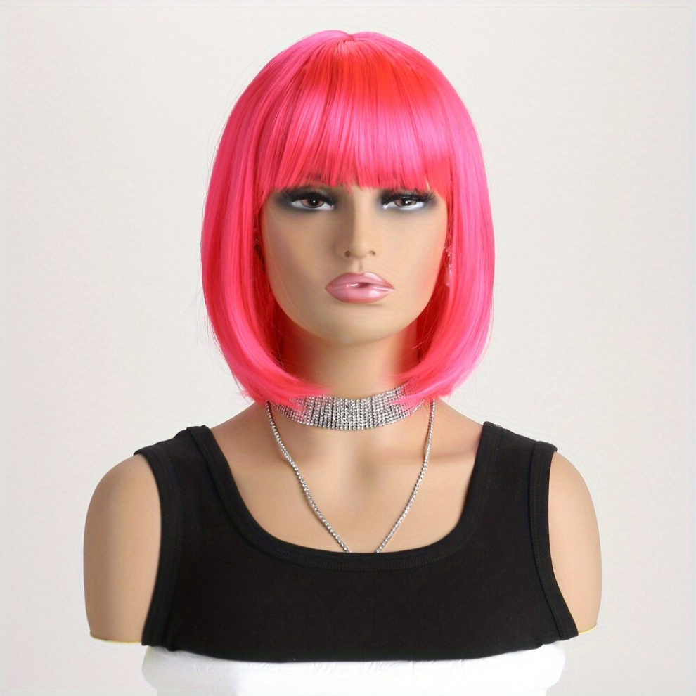 Short Straight Bob Wigs With Bangs Synthetic Heat Resistant Fiber Hair Wig For Women Daily Use