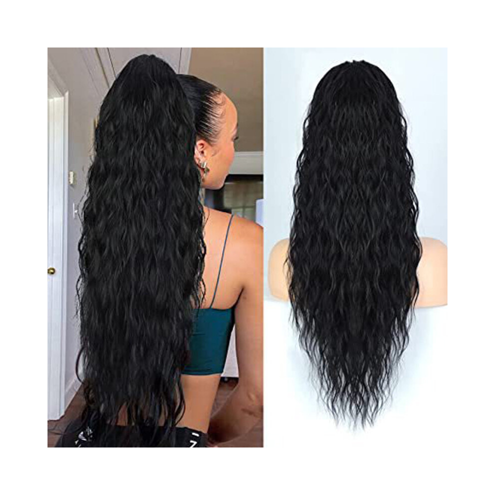 66 04cm Drawstring Ponytail Long Curly Wavy Water Wave Ponytail Extensions Synthetic Clip In Hair Extensions Natural Looking For Daily Use