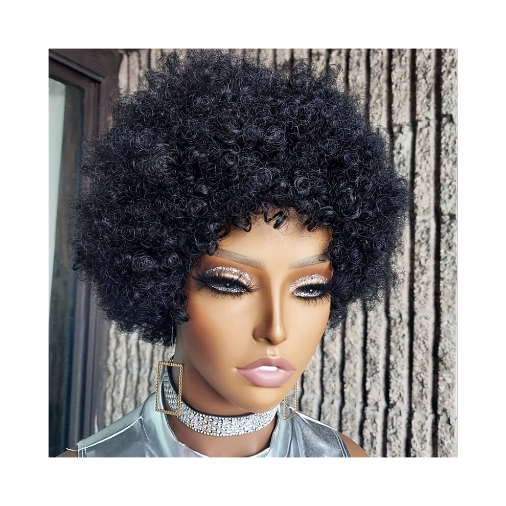 Unisex Black Afro Kinky Curly Pixie Cut Wig Short Bob Wigs For Women Human Hair Wig Brazilian Short Hair Machine Wig Glueless