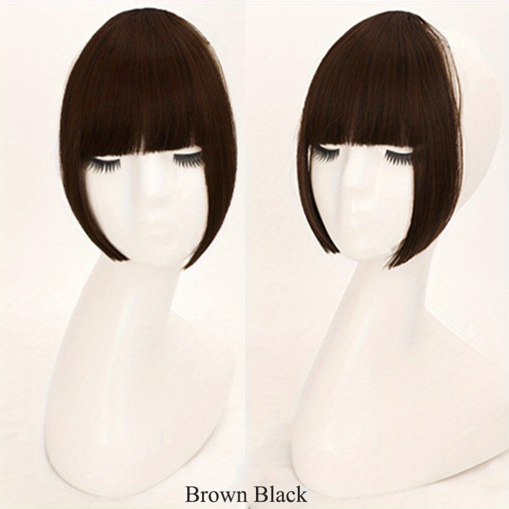 Unisex Multicoloured Natural Neat Bangs Clip In Bangs Natural Looking Synthetic Hair Bangs With Temples Hair Invisible Hairpieces For Daily Wear