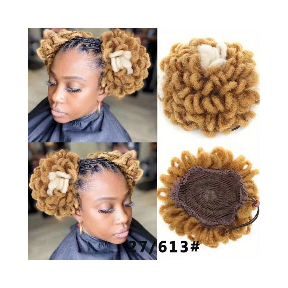 Unisex Multicoloured Synthetic Dreadlock Afro Puff Hair Bun Chignon Drawstring Ponytail Faux Locs Clip In Pony Tail Synthetic Hair Buns For Women