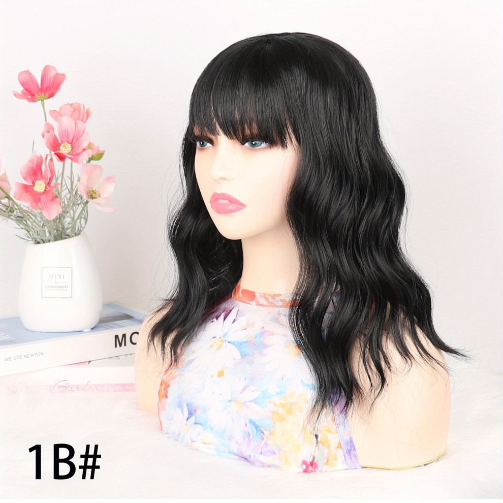 Unisex Multicoloured Loose Water Wave Hairpiece Clip In Fluffy Synthetic Hair Topper With Choppy Bangs Synthetic Hair Toupee For Women Girls