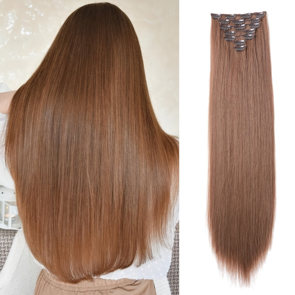 Straight Clip In Hair Extensions 60 96 Cm For Women 7 Pieces Set Hairpieces Heat Resistant Synthetic Fiber Hair Extensions Natural Wig 130g