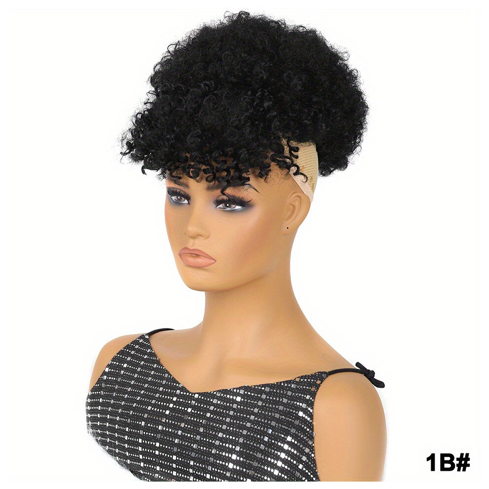 Afro Puff Hair Pieces for Women Short Kinky Curly Chignon with Bangs and Drawstring Ponytail Clip In Synthetic Hair Bun Perfect for Creating Stylish a