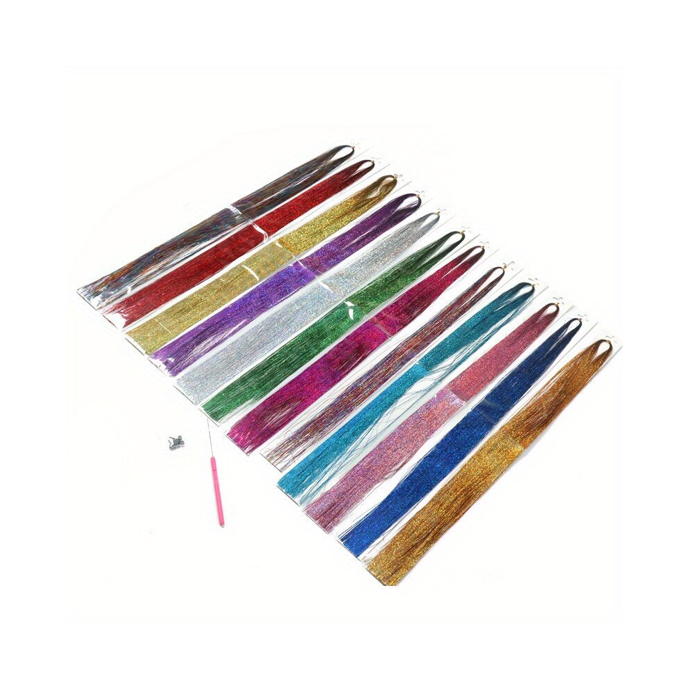 Y2K Tinsel Hair Extension 12 Colors set Sparkle Glitter Rainbow Colored Synthetic Crochet Hair Extensions For Christmas Year Halloween Cosplay Party