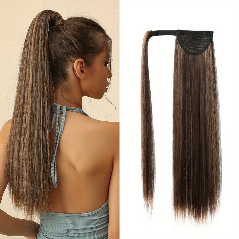 Long Straight Ponytail with Hair Tie Natural Looking Synthetic Hair Extensions for Daily Use