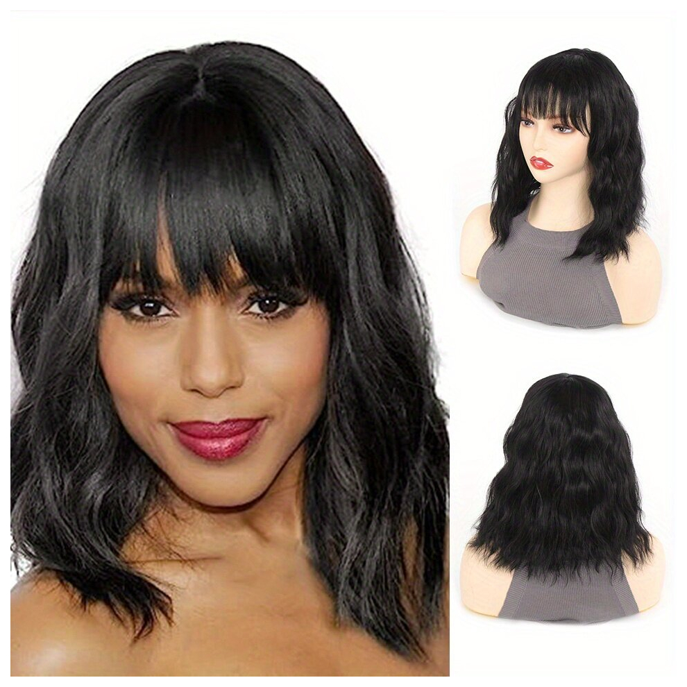 Unisex Multicoloured Short Curly Bob Cut Wig With Bangs Synthetic Wig Beginners Friendly Heat Resistant