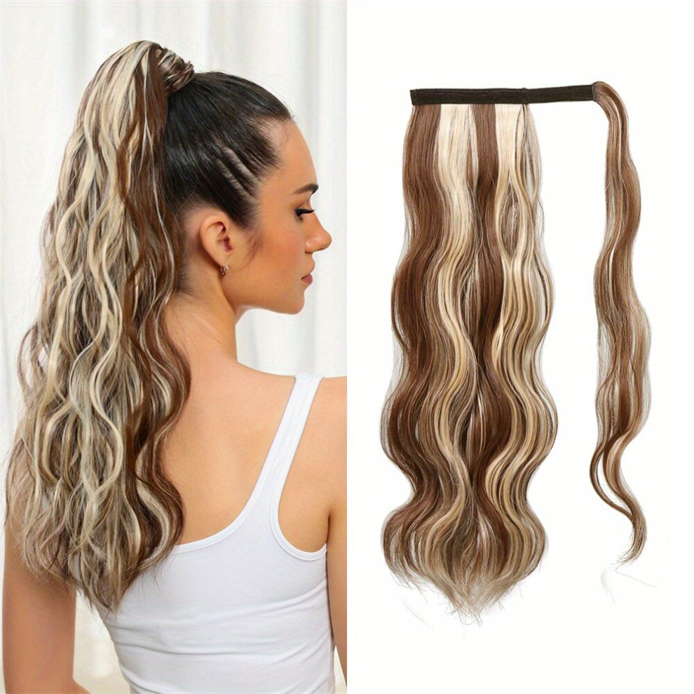 Ponytail With Hair Tie Wrapped Around Long Curly Wavy Ponytail Extensions Synthetic Clip In Hair Extensions Natural Looking For Daily Use
