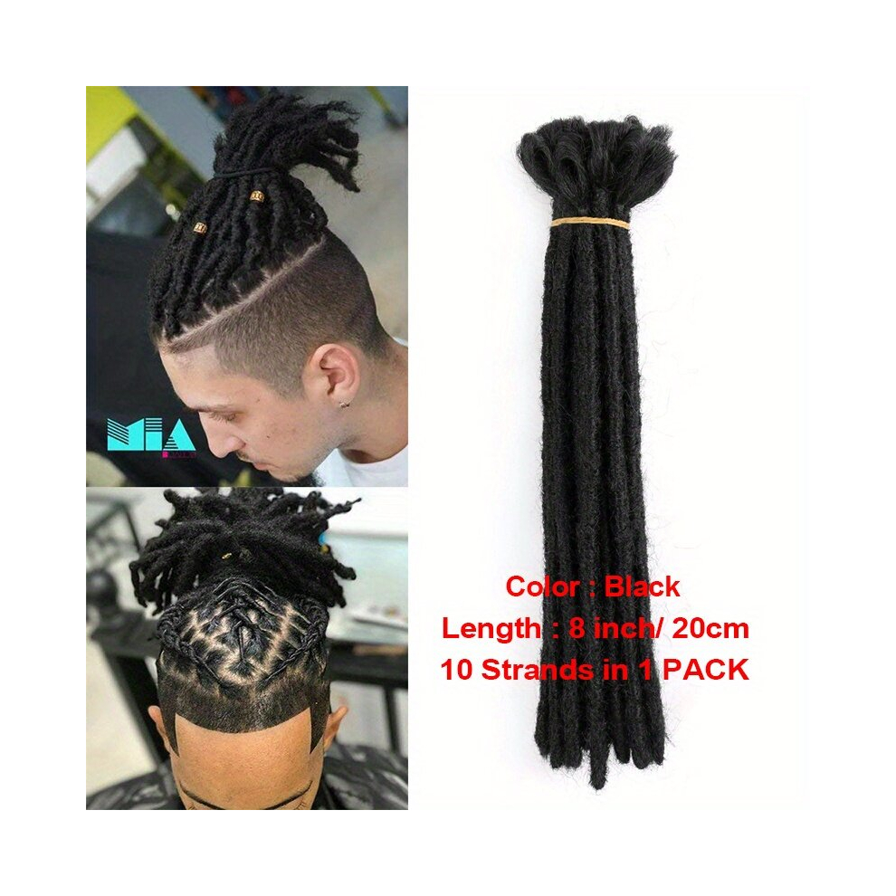 Unisex Black Dreadlock Extensions 8 Inch 10 Strands 0 8 Cm Width Synthetic Fiber Reggae Hip Hop Hair Afro Kinky Locs Dreads Extensions