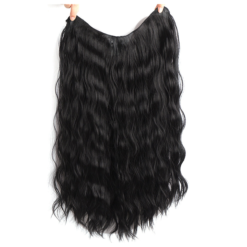 Unisex Multicoloured Invisible V Shaped Hair Extension Long Wave Curly Half Wig Synthetic Heat Resistant Fiber Hair Hairpiece For Women Girls