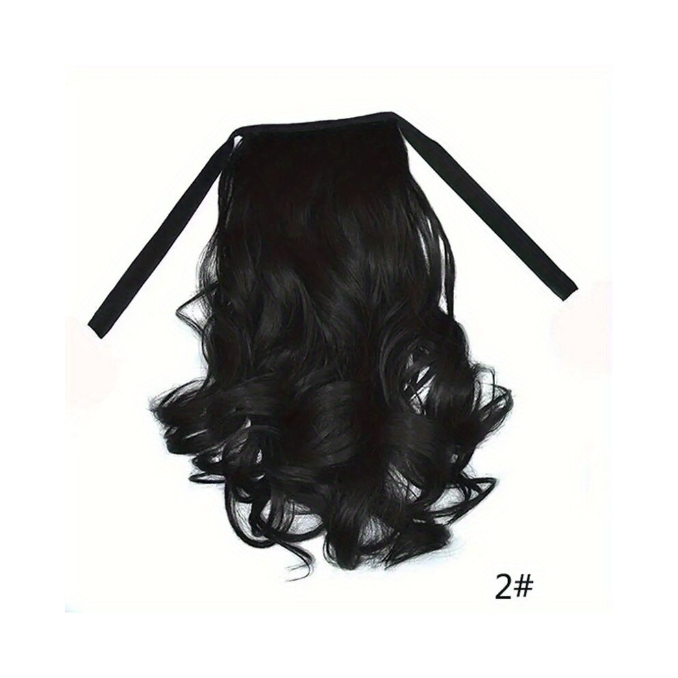 Ponytail With Ribbon Tie Wrapped Around Short Curly Wavy Ponytail Extensions Synthetic Hair Extensions Natural Looking For Daily Use