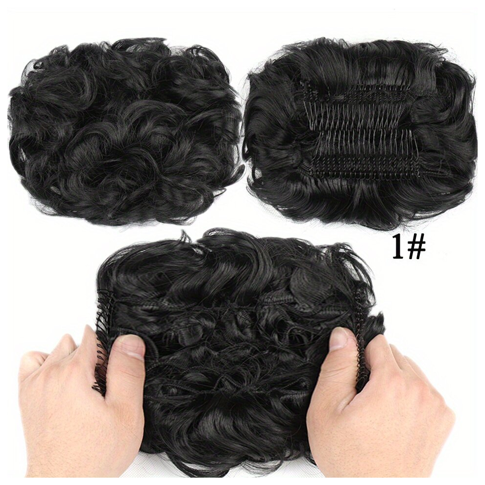 Unisex Multicoloured Curly Hair Bun Synthetic Scrunchie Clip In Ponytail Extensions Chignon Dish Tray Ponytail Hairpieces Synthetic Hair Extensions