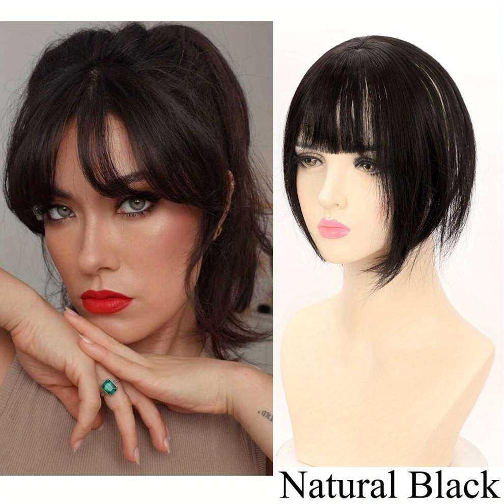 Unisex Multicoloured Natural Straight Hair Extensions Clip In Topper Toupee With Bangs Synthetic Hairpiece For Woman 35