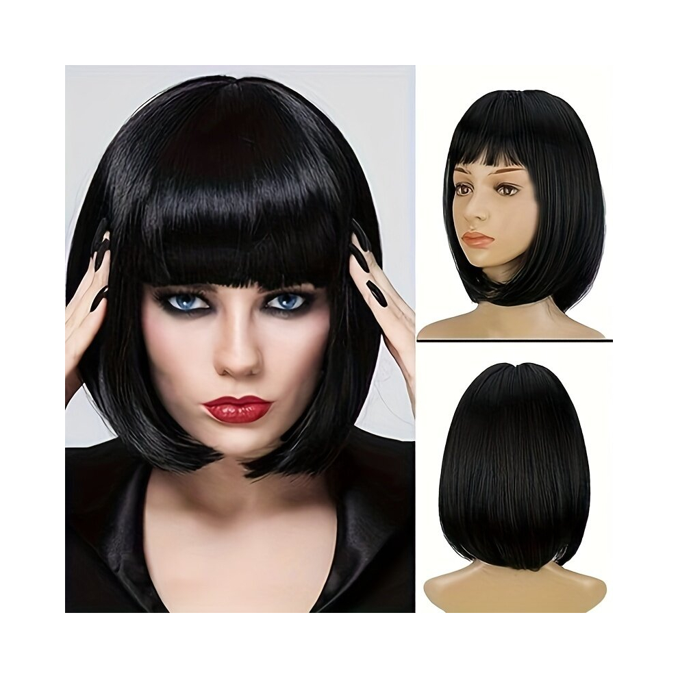 Unisex Black Costume Wigs Colorful Short Straight Bob Wig Synthetic Wig With Bangs Anime Cosplay Wig For Halloween Cosplay Party