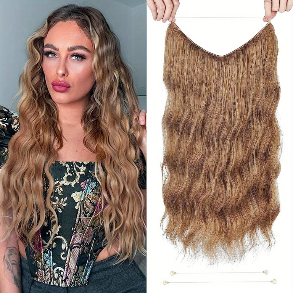 1pcs Curly Wavy Hair Invisible Hair Extensions For Women Synthetic Fishing Line Hair Extensions Adjustable Headband Size