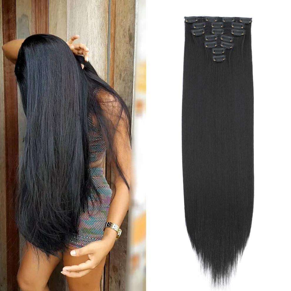Unisex Multicoloured Clip In Straight Hair Extensions 60 96 Cm Straight Hairpieces 7Pieces Set Heat Resistant Synthetic Fiber Full Head Clip In Hair Extension For Women Do