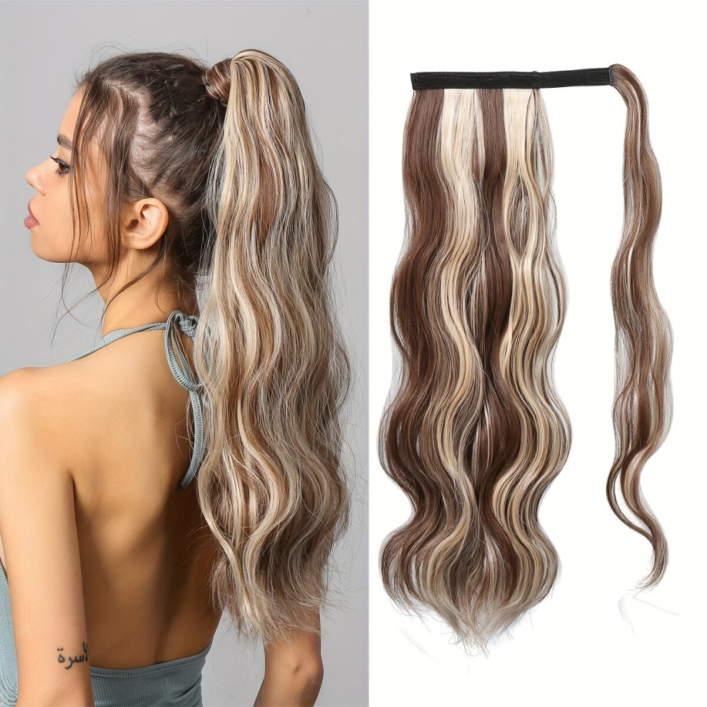 Unisex Multicoloured Ponytail With Hair Tie Wrapped Around Highlight Long Wavy Ponytail Extensions Synthetic Clip In Hair Extensions Natural Looking For Daily Use