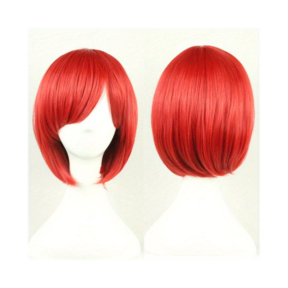 Unisex Red Costume Wigs Short Straight Synthetic Wig With Bangs Beginners Friendly Heat Resistant For Halloween Cosplay Party