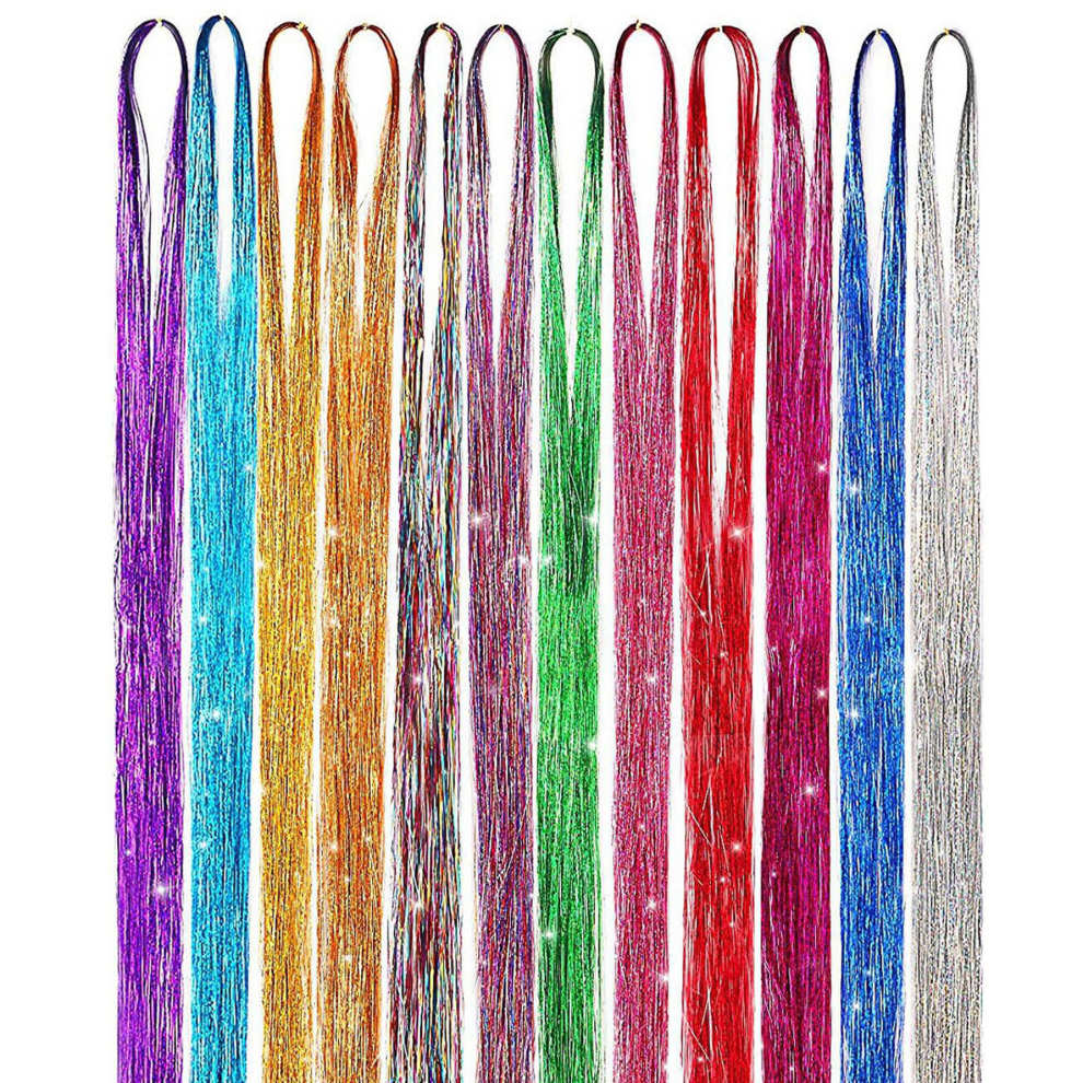 Hair Tinsel Strands Kit 121 92 91 44 Cm 12 Colors Sparkling Party Tinsel Hair Extensions Highlights Colors Synthetic Wig For Women Halloween Cosplay A
