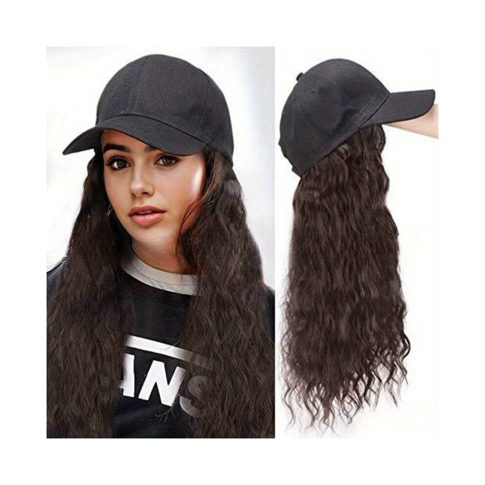 Hat Wig Long Curly Wavy Wig Synthetic Wig Beginners Friendly Heat Resistant Natural Looking For Daily Use Costume Wig Halloween