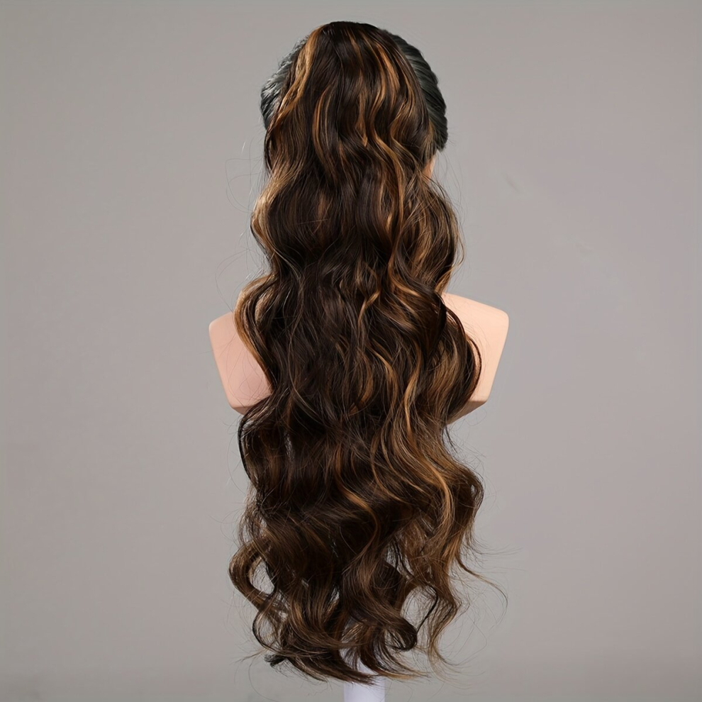 Drawstring Ponytail Highlight Long Wavy Ponytail Extensions Synthetic Clip In Hair Extensions Natural Looking For Daily Use