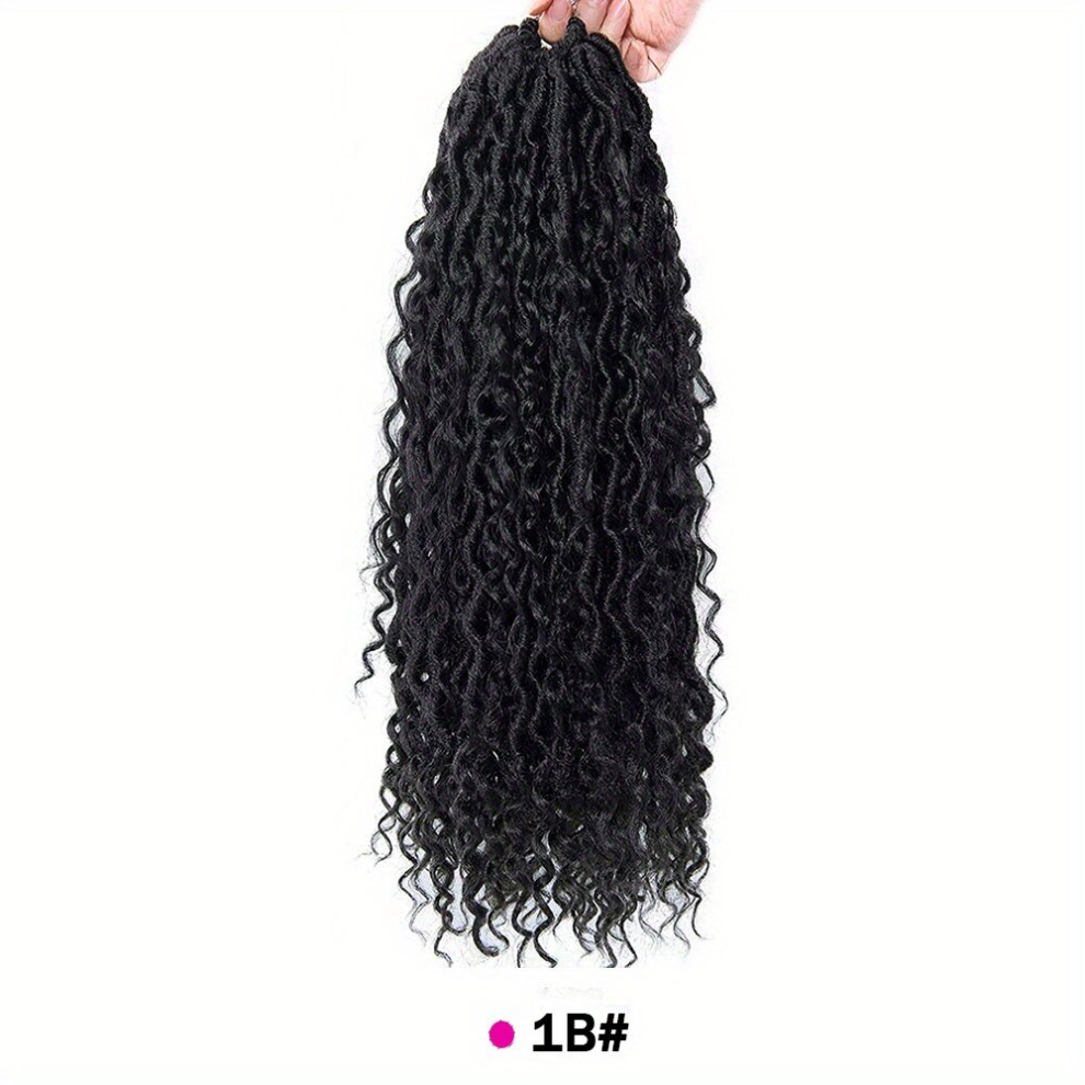Unisex Black Goddess Locs Crochet Hair Extensions 45 Pre Looped River Fauxs Locs Wavy Curly Faux Locs Bohemian Crochet Braids
