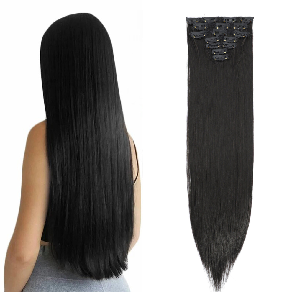 Unisex Multicoloured Straight Clip In Hair Extensions 60 96 Cm For Women 7 Pieces Set Hairpieces Heat Resistant Synthetic Fiber Double Weft Hair Extensions