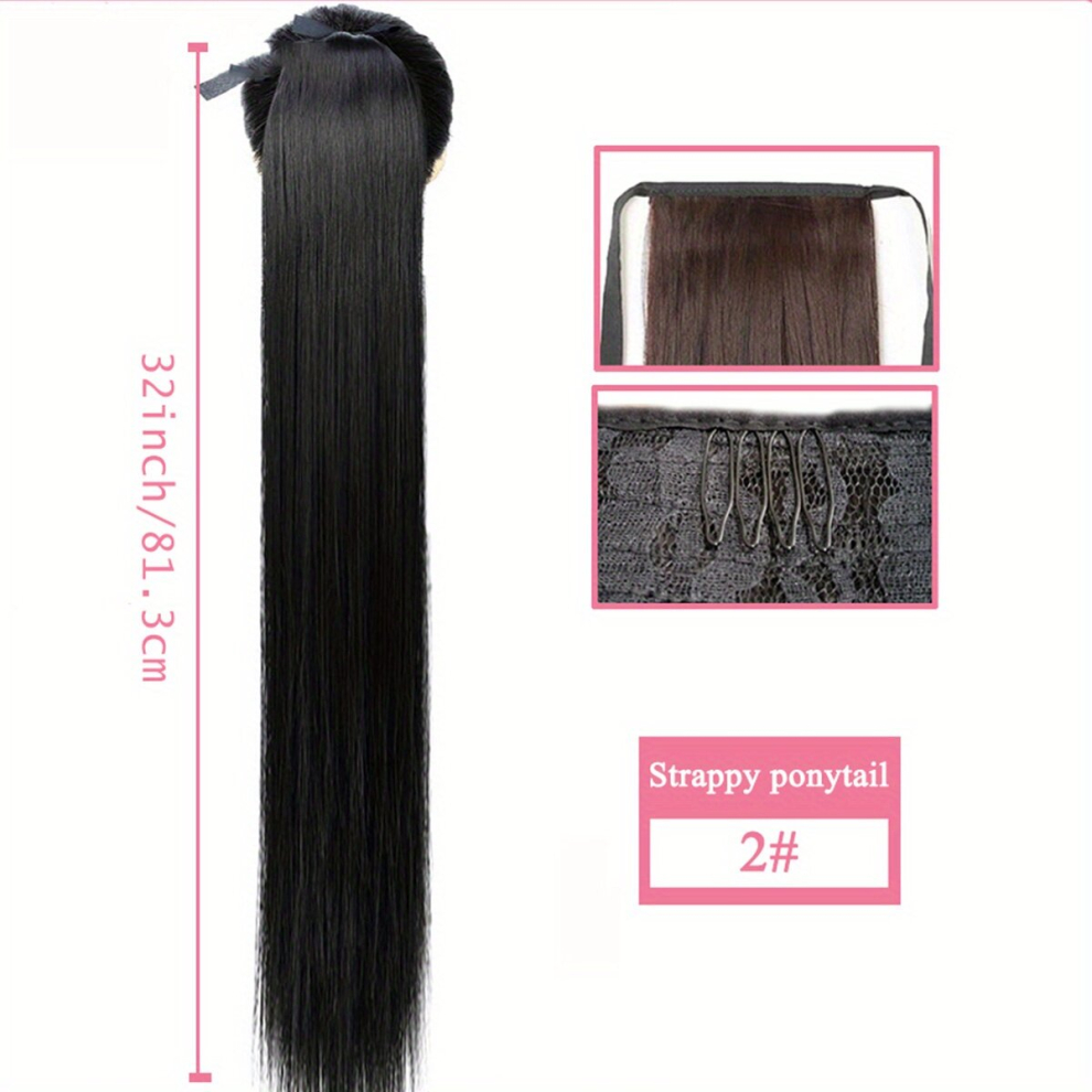 81 28 Cm Long Straight Hair Ponytail Extensions With Ties Clip In Straight Hair Extensions Synthetic Fiber Ponytail Extensions For Women Girls