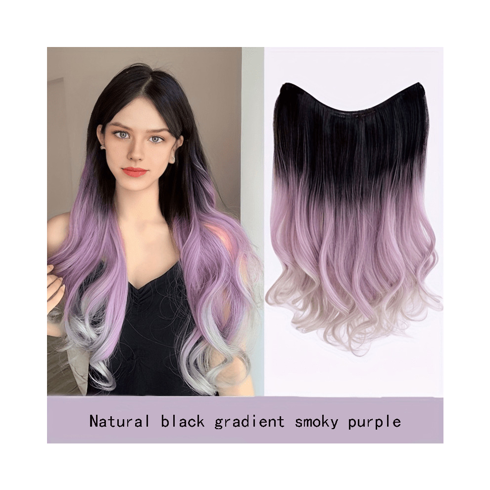 one piece Highlighted Long Curly Synthetic Hair Extensions for Women Gradient Body Wave V Shaped Hairpiece