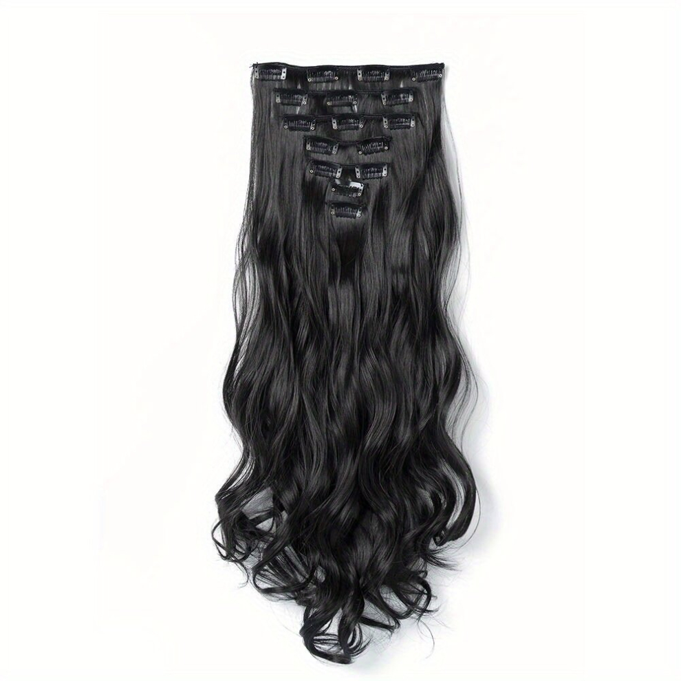 Unisex Black 7Pcs Set Clip In Long Curly Wavy Hair Extensions 55 88 Cm Long Curly Natual Looking Synthetic Fiber Hair Extensions Hair Pieces For Women Girls