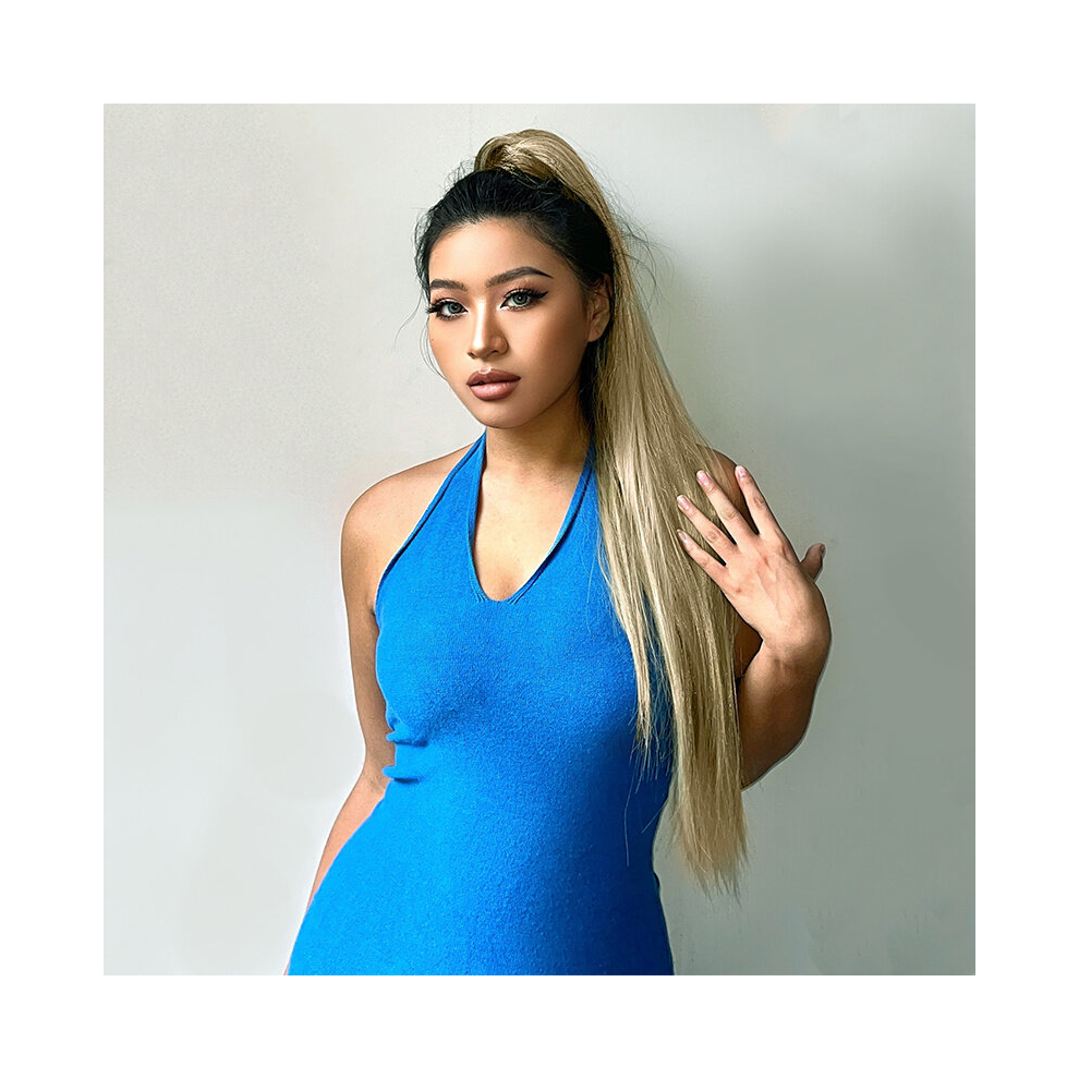 Unisex Multicoloured 33 Inch Long Straight Ponytail Extension Natural Looking Ponytail Hairpieces Wrap Around Ponytail Synthetic
