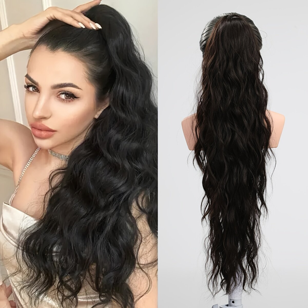 Drawstring Ponytail Long Wavy Ponytail Extensions Synthetic Clip In Hair Extensions Natural Looking For Daily Use