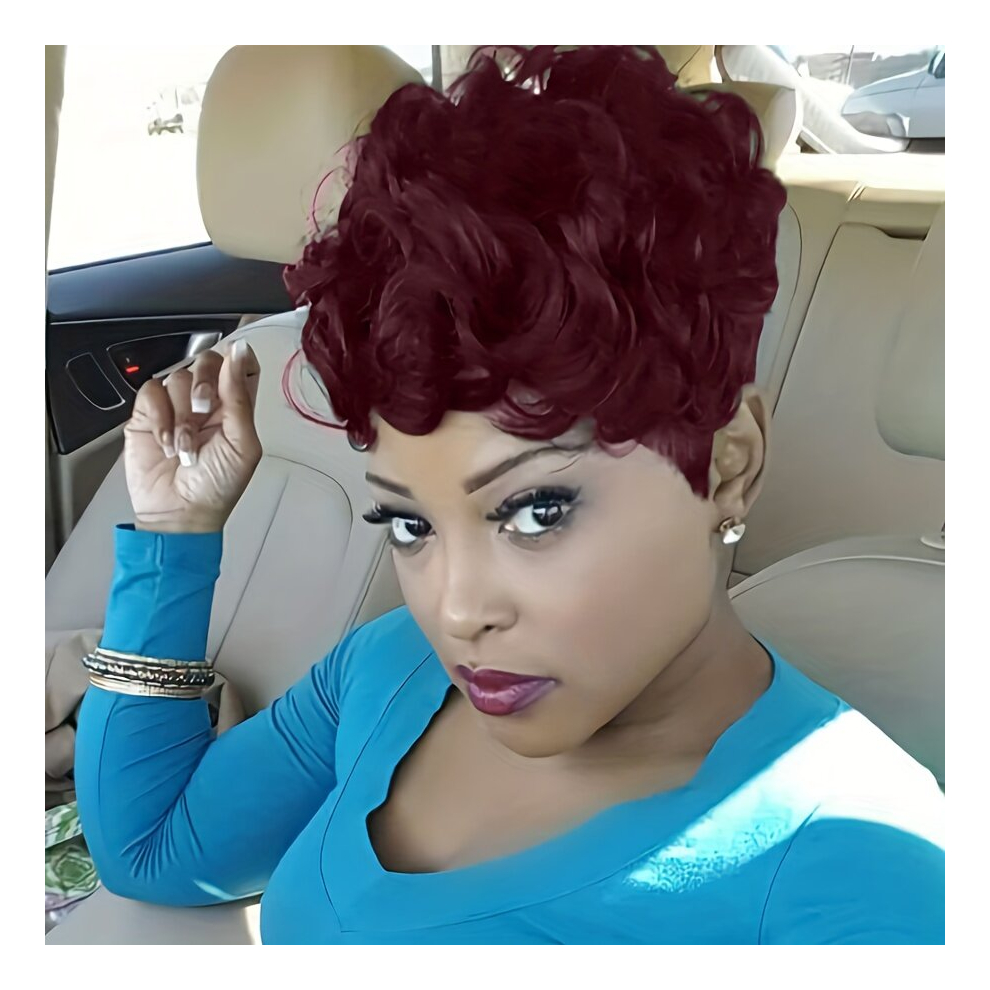 Unisex Multicoloured Pixie Cut Wig Short Curly Wigs For Women Big Curly Bob Synthetic Wig Beginners Friendly