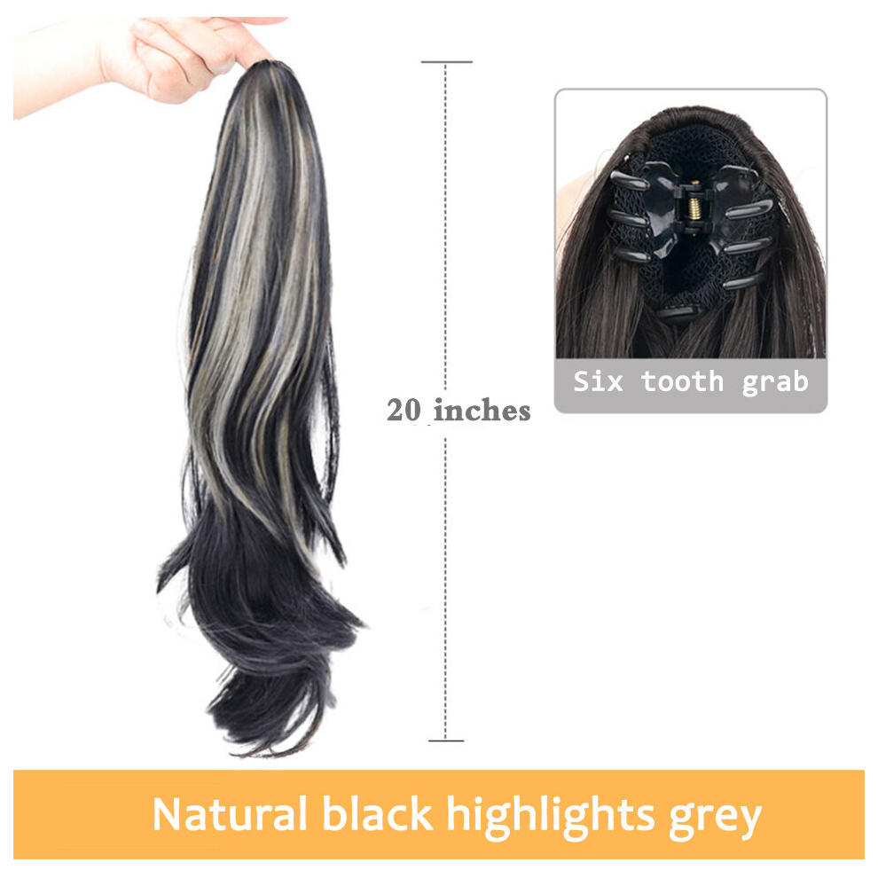 Unisex Multicoloured Synthetic Claw Clip On Ponytail Extension Highlight Curly Wavy Fiber Ponytail Extension For Women Girls Hair Hairpiece