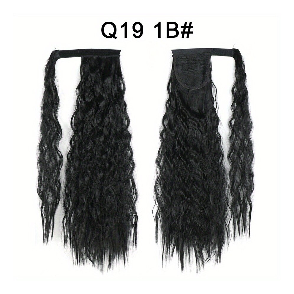 Unisex Black Long Corn Wave Ponytail Extension Magic Paste Heat Resistant Wavy Synthetic Wrap Around Ponytail Hairpiece For Women Girls 55 88 Cm