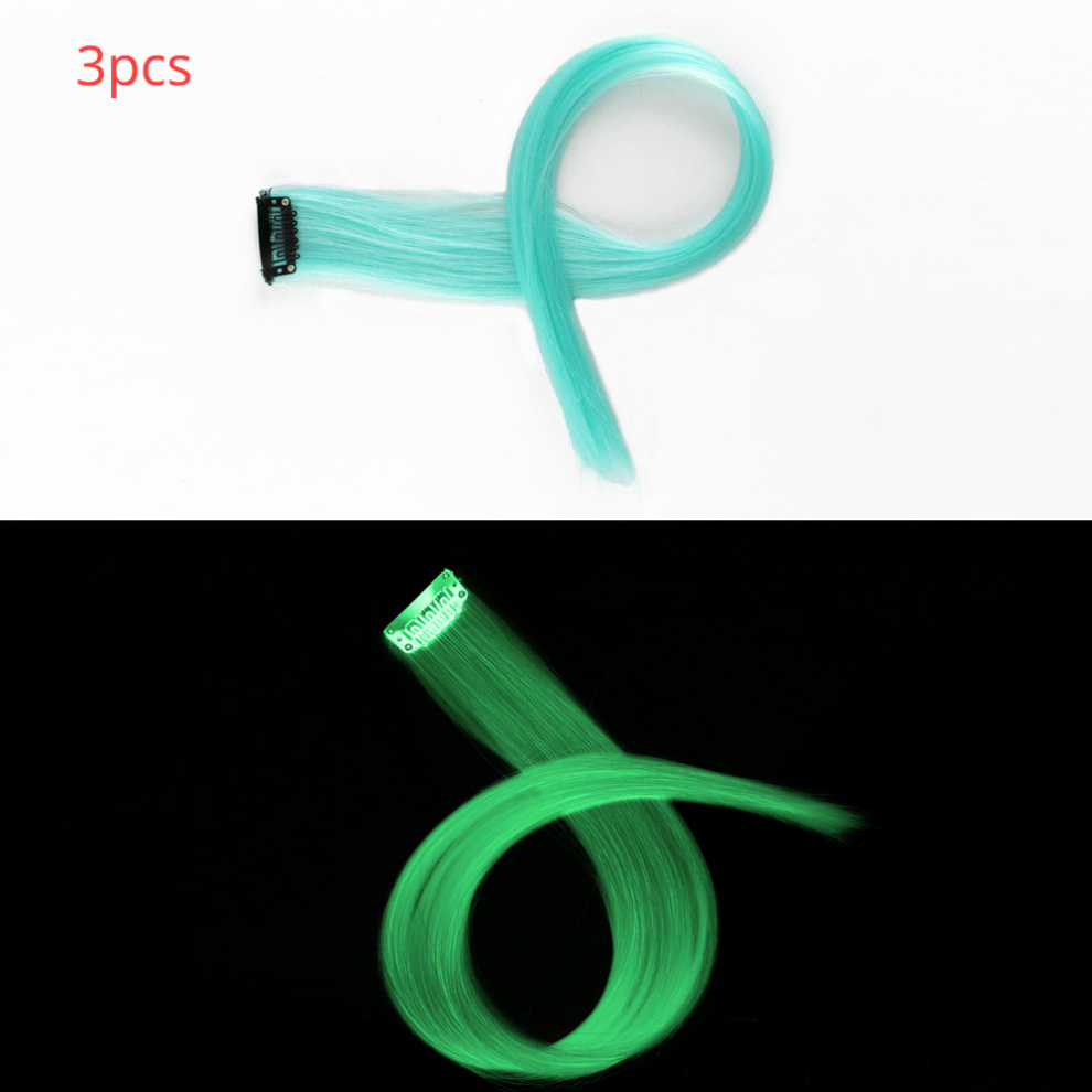 3pcs Luminous Colorful Hair Pieces Long Straight Hair Pieces Synthetic Clip In Hair Extensions Fashionable For Daily Use Party Cosplay Halloween