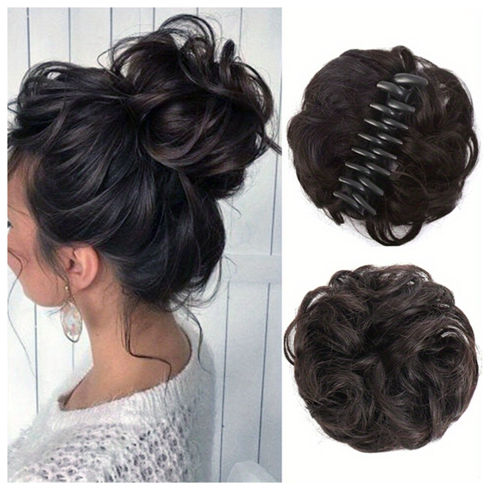 Unisex Multicoloured Synthetic Claw Clip In Hair Bun Messy Curly Wavy Hair Hairpieces Curly Wavy Ponytail Hair Extensions For Women Girls